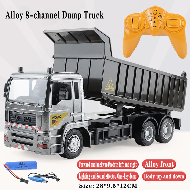 รถบังคับ รถบรรทุกหัวเหล็ก โลหะผสม RC รีโมท 8ช่อง พร้อมรีโมทคอนโทรล แสงและเสียง ยานพาหนะ ของเล่นเด็ก