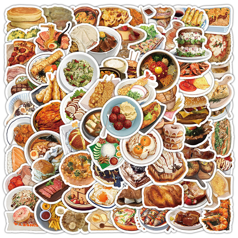 สติกเกอร์สมุดภาพกันน้ําอาหารแสนอร่อย 100 ชิ้น