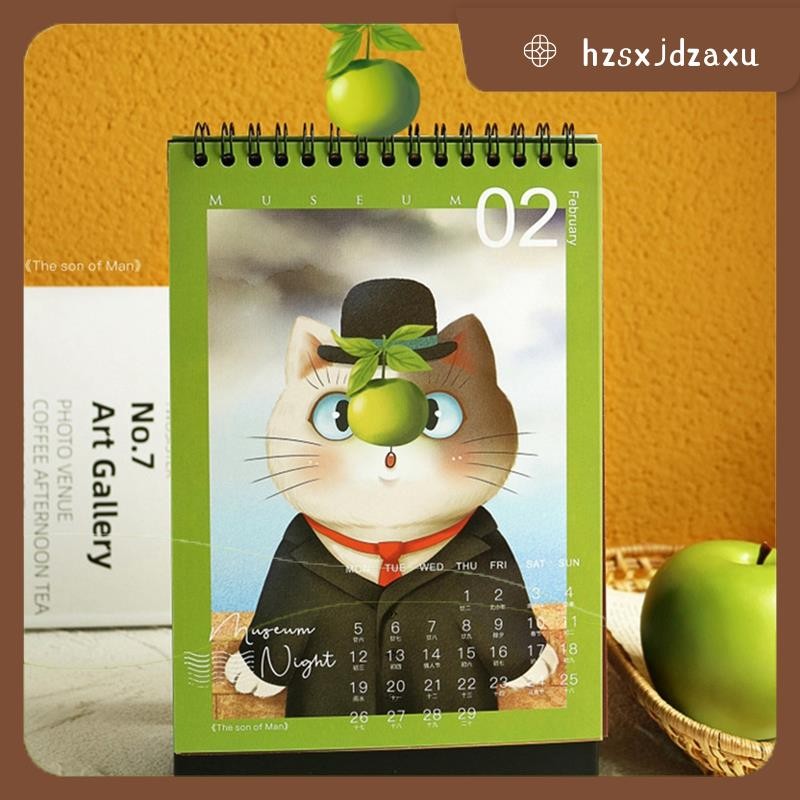 hzsxjdzaxu1 Pcs ลูกแมว 2024 พิพิธภัณฑ์ Cat Night Creative Ins ปฏิทินตกแต่งสํานักงานเครื่องเขียนโรงเรียน