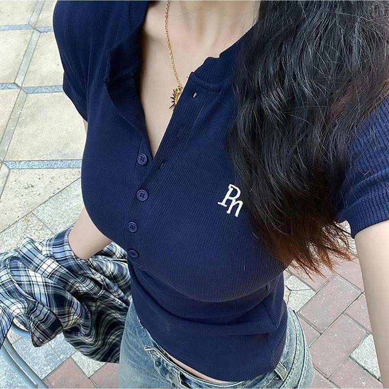 Dahong 2665 เสื้อครอป เสื้อแฟชั่นผู้หญิง y2k สีพื้น เนื้อผ้าใส่สบาย ระบายอากาศได้ดี เสื้อสตรี สไตล์ฤดูร้อน