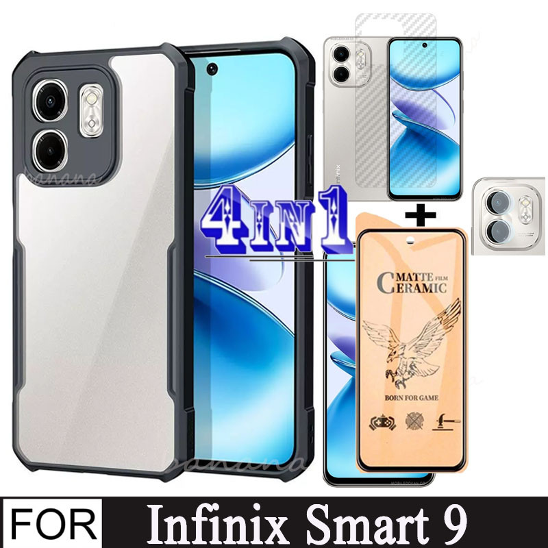 4 in 1 Infinix Smart 9 เคสโทรศัพท์กันกระแทกสําหรับ Infinix Smart 8 7 Hot 50i 40i เลนส์กล้องป้องกันหน้าจอ + ฟิล์มเมมเบรนเซรามิก