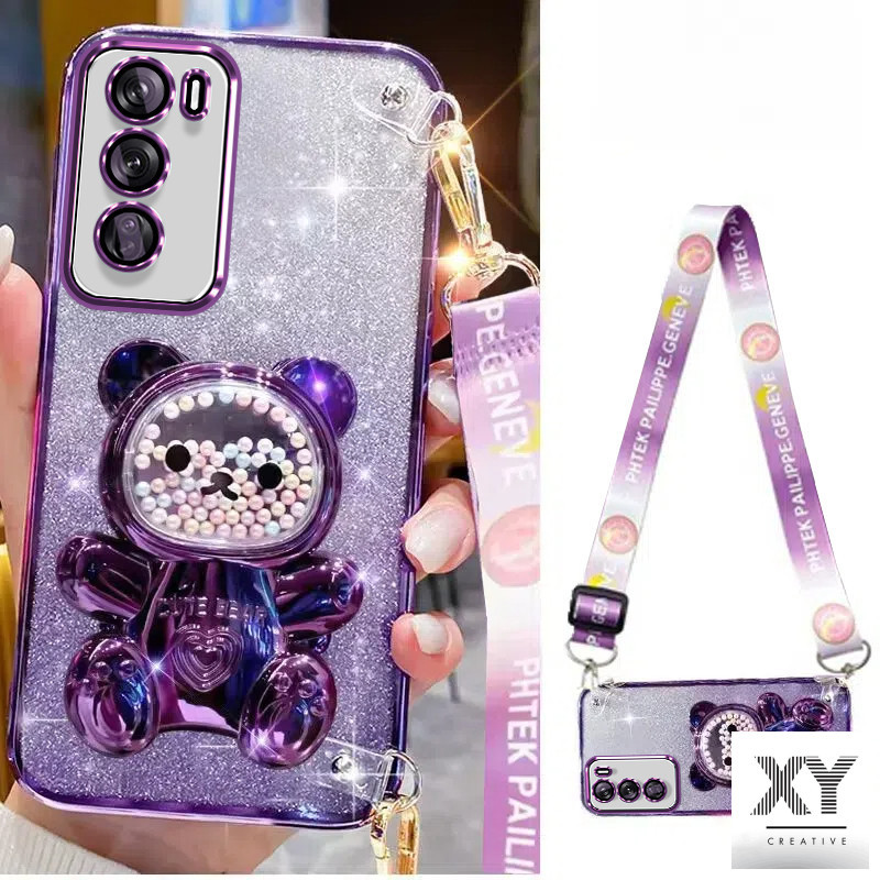 เคส OPPO Reno12 5G Reno 12 Pro 5G 11 5G 11F 11 Pro 10/ 10 Pro 8T 5G เคสโทรศัพท์บรรเทาความเครียดหมีลูกปัดสีสันสดใสหรูหราที่วางสายรัดข้อมือ tpu นุ่มฝาครอบโทรศัพท์พร้อมเชือกคล้องฟรี