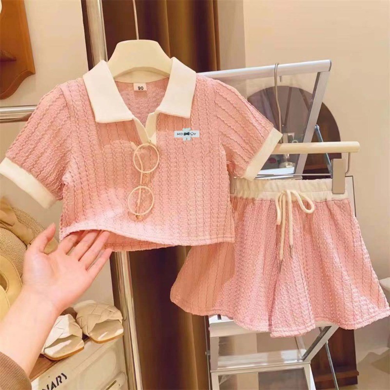 ชุดเสื้อโปโลแขนสั้น คอปก และกางเกงขาสั้น แฟชั่นฤดูร้อน สําหรับเด็กผู้หญิง 2024