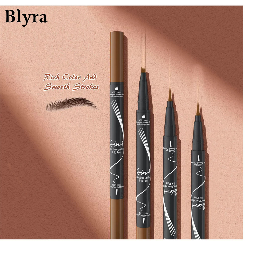 BLYRA ปากกาเขียนคิ้วแบบน้ําสองหัวกันน้ํา ดินสอเขียนคิ้วแบบน้ําสี่ง่าม 2 ใน1
