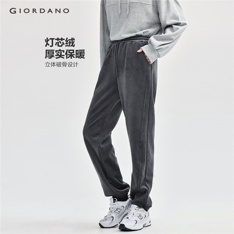 GIORDANO WOMEN Corduroy fleece-lined elastic waist joggers 05414873