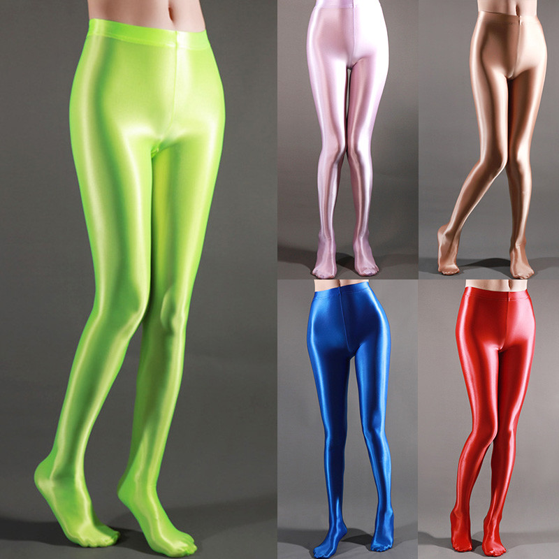 Satin Glossy Pantyhose เซ็กซี่เงากางเกงโยคะกีฬากางเกงขายาวผู้หญิงฟิตเนสเอวสูง Tights