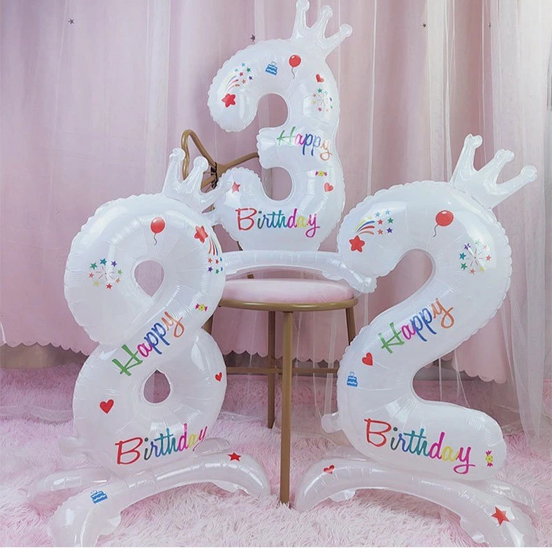 ลูกโป่งเซตขาวมีมงกุฏ 32นิ้ว ลูกโป่งฟรอย์รูปตัวเลข ลูกโป่งตัวเลขขนาดใหญ่ ตัวเลขวันเกิด