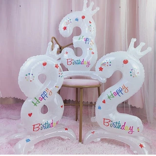 ลูกโป่งเซตขาวมีมงกุฏ 32นิ้ว ลูกโป่งฟรอย์รูปตัวเลข ลูกโป่งตัวเลขขนาดใหญ่ ตัวเลขวันเกิด