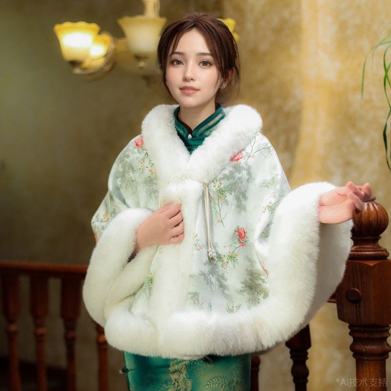 [JPJ] Furry Retro National Style Noble Classy Female Shawl, Autumn Winter Season Matching Cheongsam เสื้อสเวตเตอร์ถักหนาอบอุ่น