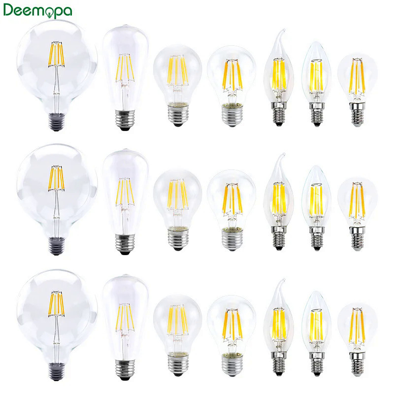 LED Filament Bulb E27 Retro Edison Lamp 220V 2W 4W 6W 8W E14 Vintage Candle Light Globe Chandelier L