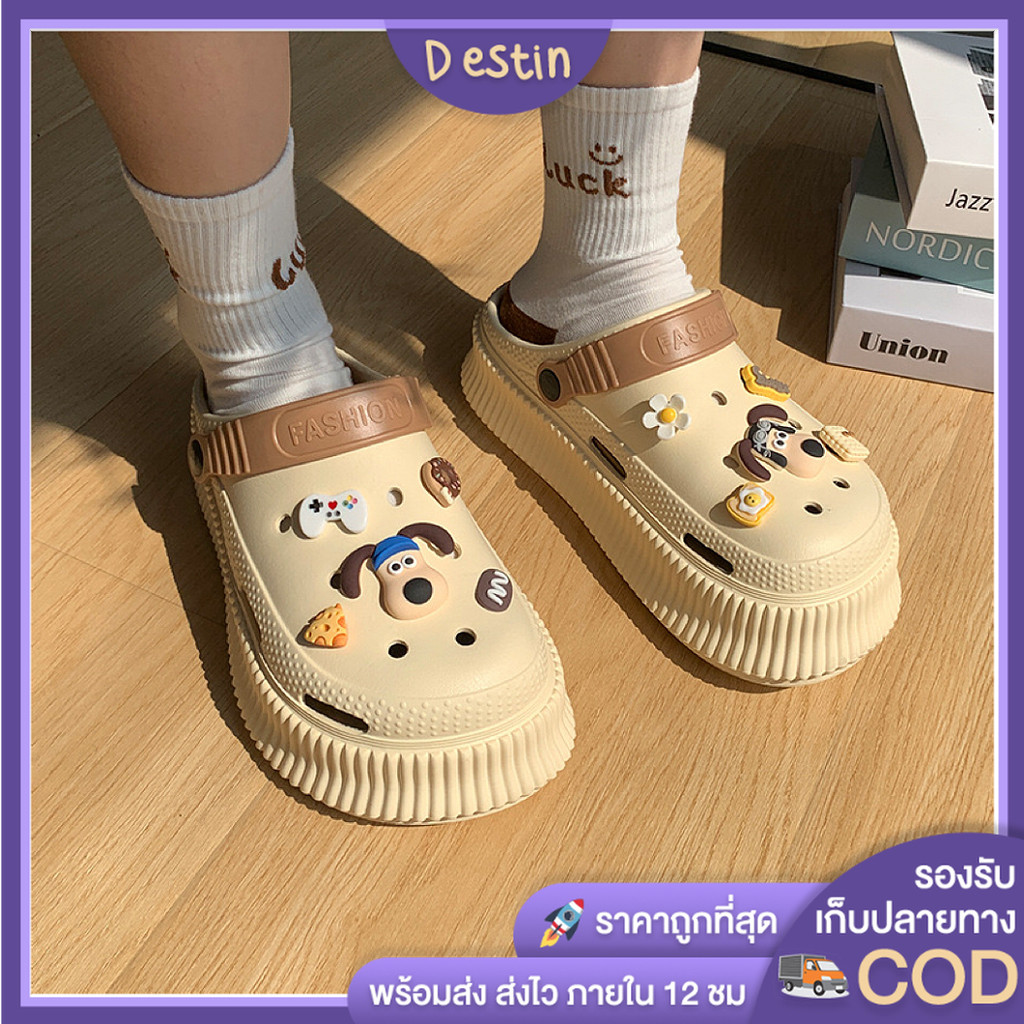 Destin🩰พร้อมส่งจากไทย🛒 (TO-2913/DOLL) สินค้าใหม่แนะนำ รองเท้าแตะหัวโตแฟชั่นสไตล์เกาหลีแถมตัวการ์ตูนติดรองเท้าสุดน่ารักไป