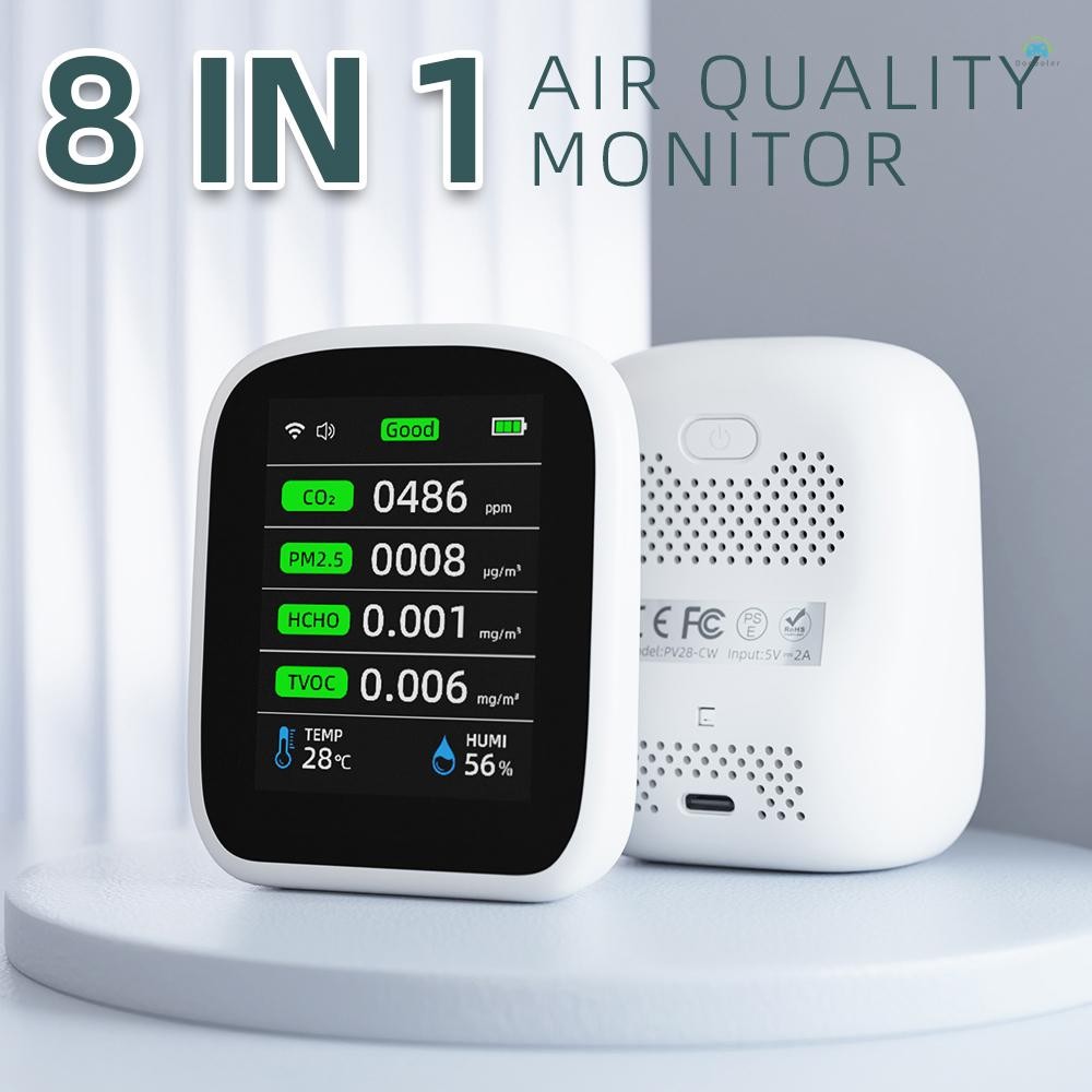 【จัดส่งด่วนในพื้นที่】 8 in1 Air Quality testerTuya Wifi แบบพกพา Air Quality Meter PM1.0 PM2.5 PM10 CO2 TVOC HCHO อุณหภูมิและความชื้นเครื่องทดสอบหน้าจอสี LCD เครื่องตรวจจับคาร์บอนไดออกไซด์พร้อม Time an