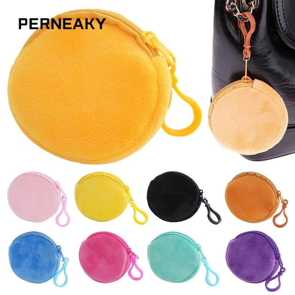 Perneaky กระเป๋าใส่เหรียญทรงกลม 1 ชิ้น, พวงกุญแจกระเป๋าใส่เหรียญสีบริสุทธิ์, มินิตุ๊กตา Candy ID Card กระเป๋ากระเป๋าสตางค์น่ารักสําหรับผู้หญิง