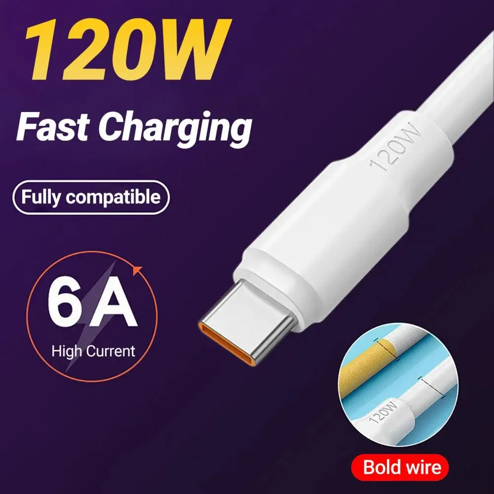 120W สาย USB Type C Tipo 6A 67W Turbo Fast Charging Mi 14 13 Ultra 13T Pro 12S หมายเหตุ 13 K70 Poco 