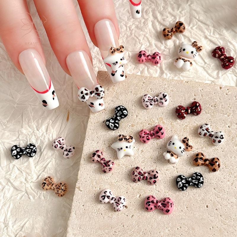 [maybeauty] 20 ชิ้นน่ารักเสือดาวโบว์เล็บ Charm หลายสีโบว์เล็บอุปกรณ์เสริม Flatback เรซิ่น Rhinestones เล็บตกแต่งชิ้นส่วนฤดูร้อน {TH}