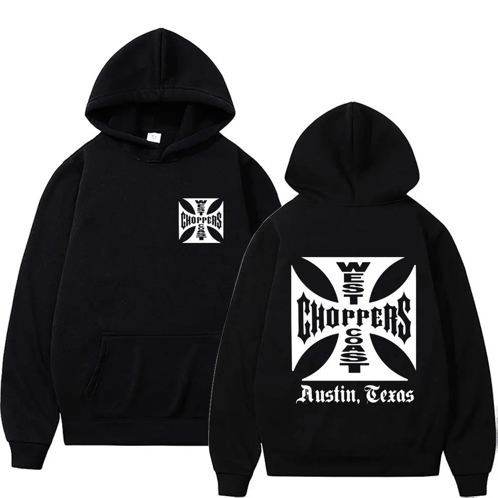 West Coast Iron Cross Choppers Hooded ผู้ชายสีดําแฟชั่น Cool Sweatshirt Unisex แฟชั่นขนแกะขนาดใหญ่ Hoodie Streetwear