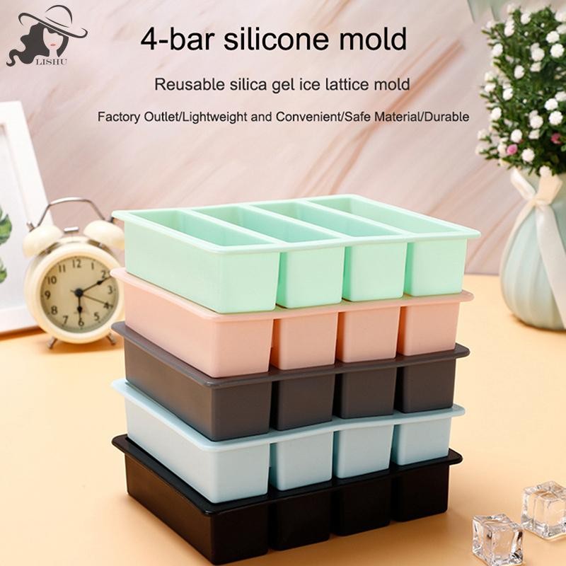 Lishu 1 ชิ้น 4 ตารางแถบยาวซิลิโคนก้อนน้ําแข็งถาดสี่เหลี่ยมแม่พิมพ์ DIY Cube แม่พิมพ์น้ําแข็ง th