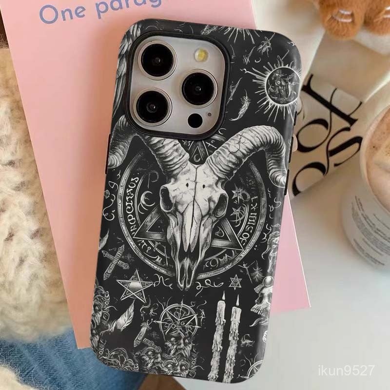 หัวแกะหัวกะโหลกเข้ากันได้กับเคสโทรศัพท์ทูอินวันสำหรับ iphone16/15Promax/14 12Promax/11Pro สองชั้น13PROMAX เคสแข็ง7plus