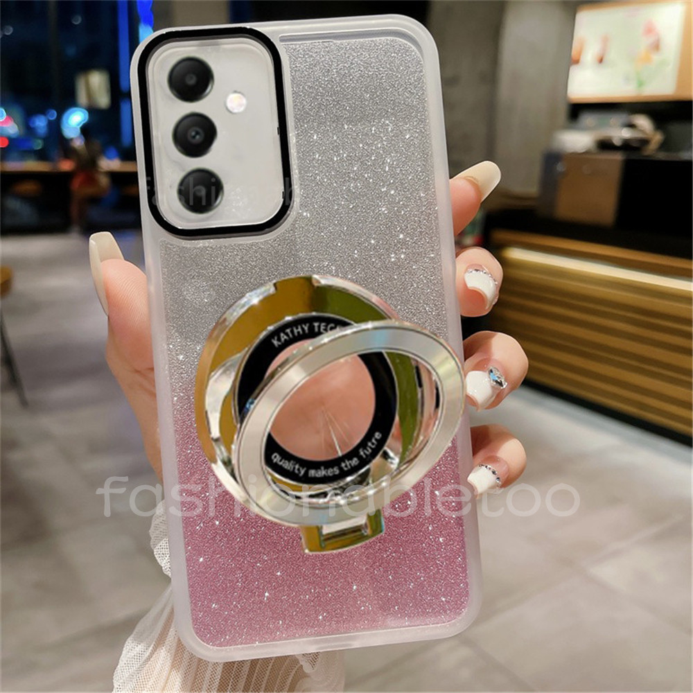 SAMSUNG ปลอกสําหรับsamsung Galaxy S22 S23 S24 FE plus Ultra S24FE S24 + S24plus S24Ultraผู้ถือแหวนวงเล็บเคสโทรศัพท์ฟอยล์Bling Glitterอะคริลิคใสกันกระแทกปกหลัง