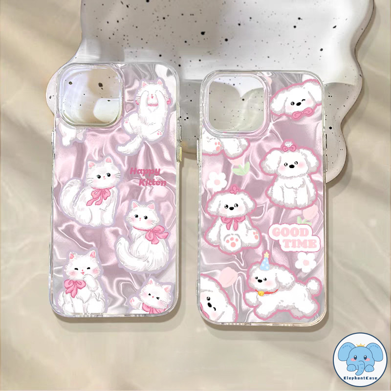 คู่รักการ์ตูนลูกสุนัขลูกแมวเข้ากันได้เคสไอโฟน 11 16 13 15 12 14 Pro Max XR 16 8 7 Plus X XS Max SE 2020 เงาลูกฟูกเคส
