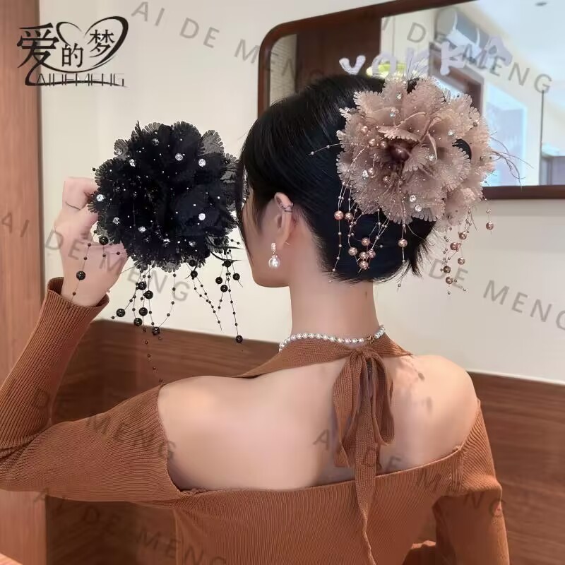 ความรู้สึกระดับไฮเอนด์ Gypsophila Coral ดอกไม้คว้าคลิป Organza ร้อนเพชรคลิปผมขนาดใหญ่ผม Shark คลิปอารมณ์แฟชั่น All-Ma
