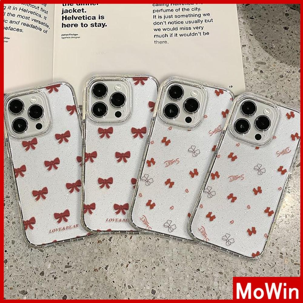 Movin - เคส iPhone 16 Pro Max iPhone 11 เคสใสแบบแวววาว TPU นุ่มสีสันสดใส โบว์แดงน่ารักสดใส Compatible iPhone15 Pro max 14 13 12 Pro max XS XR 7 Plus 8 Plus
