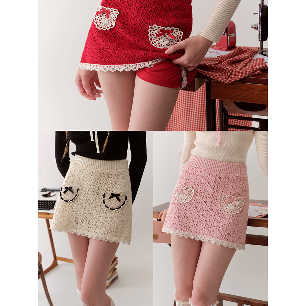 LaceMade French style simple white half turtleneck sweater slim skirt set เสื้อคอเต่าแขนยาว กระโปรงสั้น ยาวไหมพรม