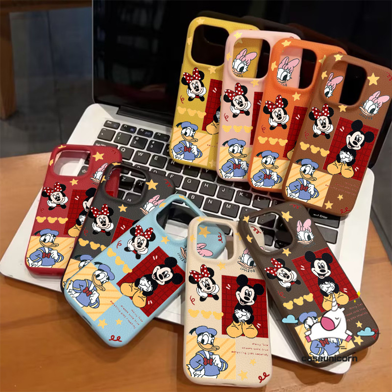 กรณีใหม่เข้ากันได้สําหรับ ไอโฟน 15 12 16 11 14 13 มือโปร สูงสุด 16 15 14 บวก 16บวก อินเทรนด์การ์ตูนมิกกี้เมาส์มินนี่วินเทจสีคู่หรูหราผิวรู้สึกหนังเนื้อนุ่มกร