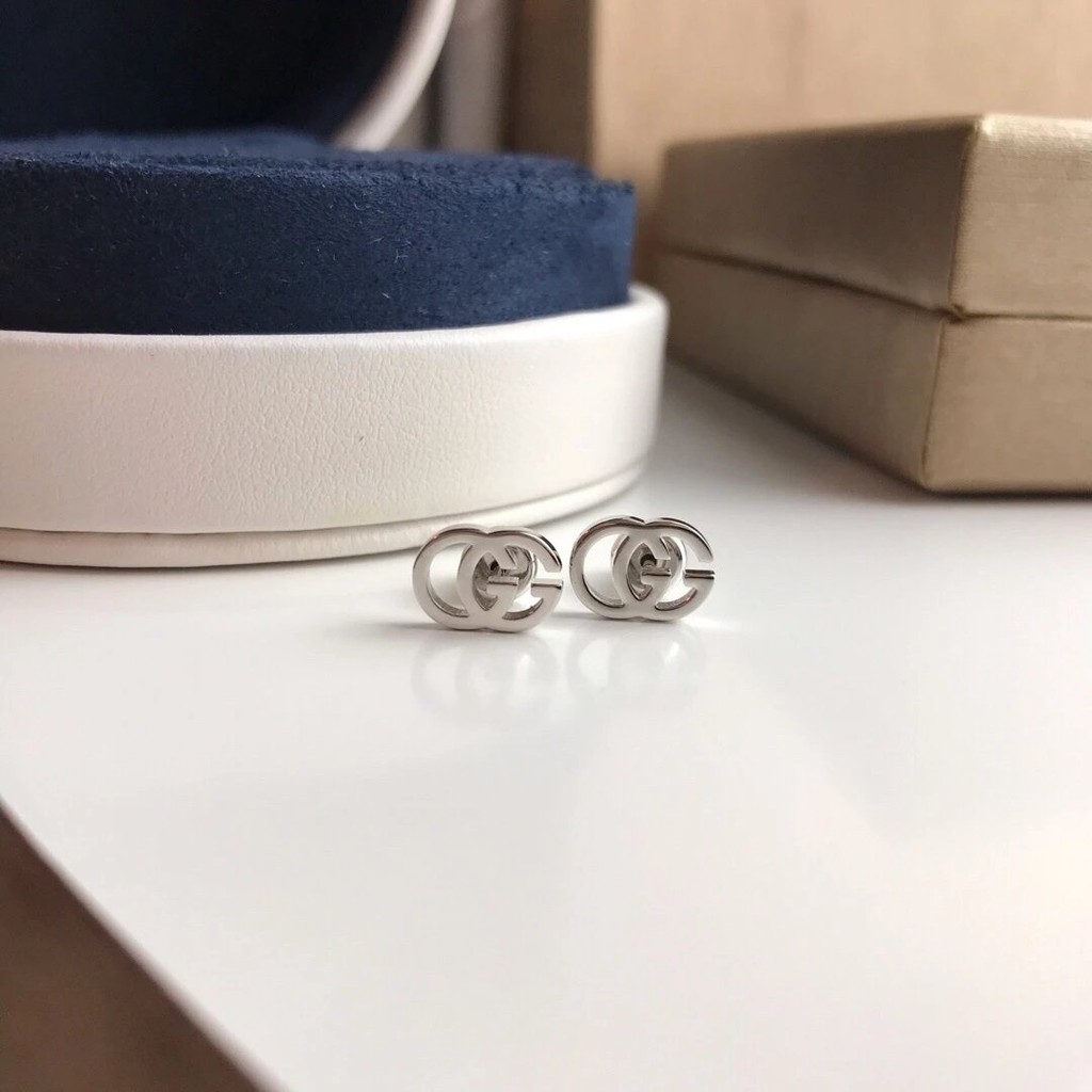 Gucci Double G Earrings ต่างหูเงินสเตอร์ลิง 925 สีเงิน ขนาด 14.5x9.7 มม.