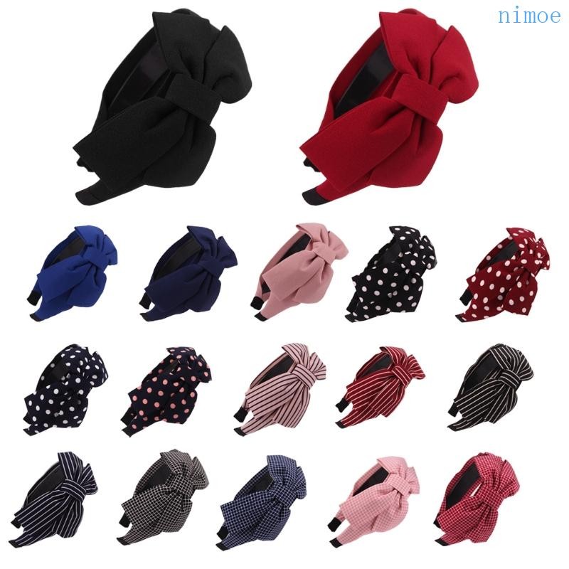 Nio Women's Wide Hair Hoop Bow Knot Headband - Striped, Plaid, Polka Dot, Solid
