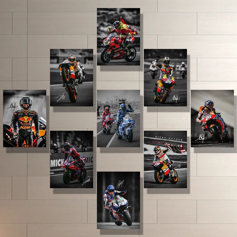 Track Legends: โปสเตอร์ภาพกลุ่ม MotoGP Star Riders, ไม่มีกรอบ, จอแสดงผล Moments Racing ความละเอียดสูง, Ideal Art Home Wall Decor Canvas Poste