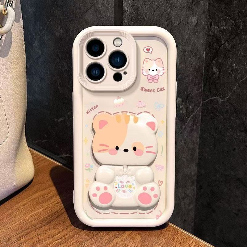 เคส OPPO Reno 13F 5G Reno 6 5G Reno 5 Pro A83 A74 5G A91 A59 F1S A59S กระเป๋าใส่โทรศัพท์แบบเต็มรูปแบบซิลิโคนอ่อนนุ่มกันกระแทกออกแบบใหม่กระจกหมุนหมีน่ารักพร้อมวงเล็บ - รูปที่ 3