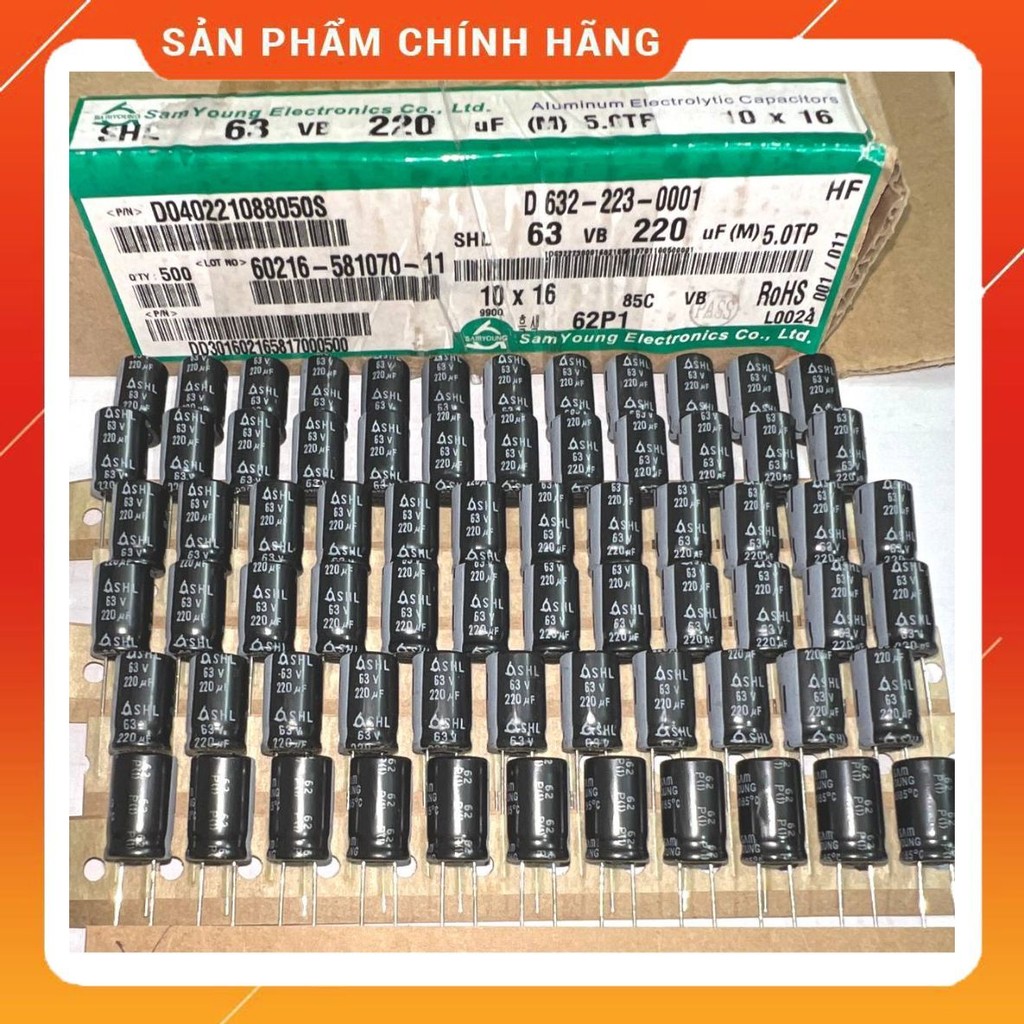 [ 10 ชิ้น ] CAPACITOR 63V 220UF ขนาด: 10x16mm SAMYOUNG & Suscon (63V220UF 220UF 63V 220UF63V )