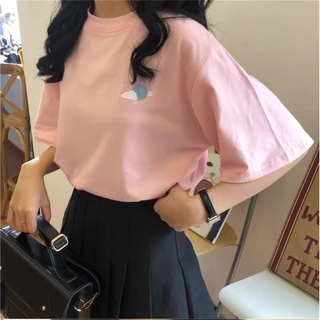 🌟Alva🌟 พร้อมส่งในไทย เสื้อยืด คอกลม แขนสั้น ลายปัก Day & Night ผ้านิ่ม ผ้าลื่น สวมใส่สบาย ลวดลายน่ารัก#9012