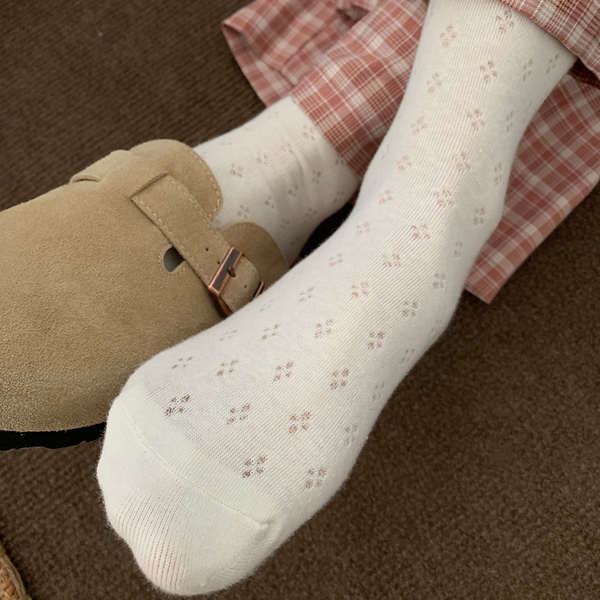 ถุงเท้า personal best ถุงเท้า ถุงเท้าสีขาวถุงเท้ากลางสำหรับผู้หญิงฤดูร้อนผ้าฝ้ายแบบบางตาข่ายระบายอาก