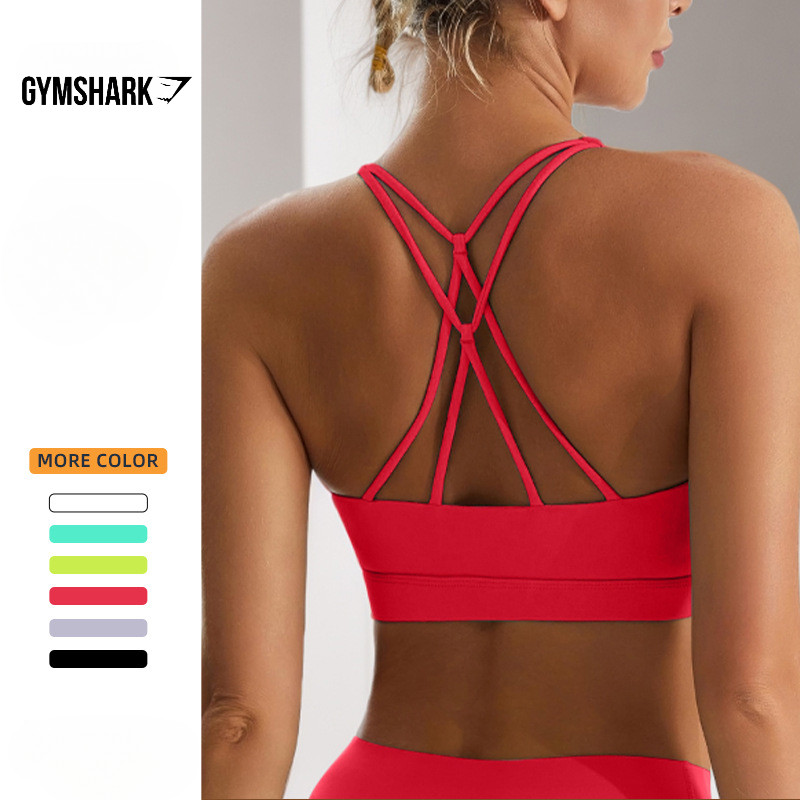 Gym-Shark Workout Exercise Underwear Gathering Bra Cross Strap Yoga Workout Vest