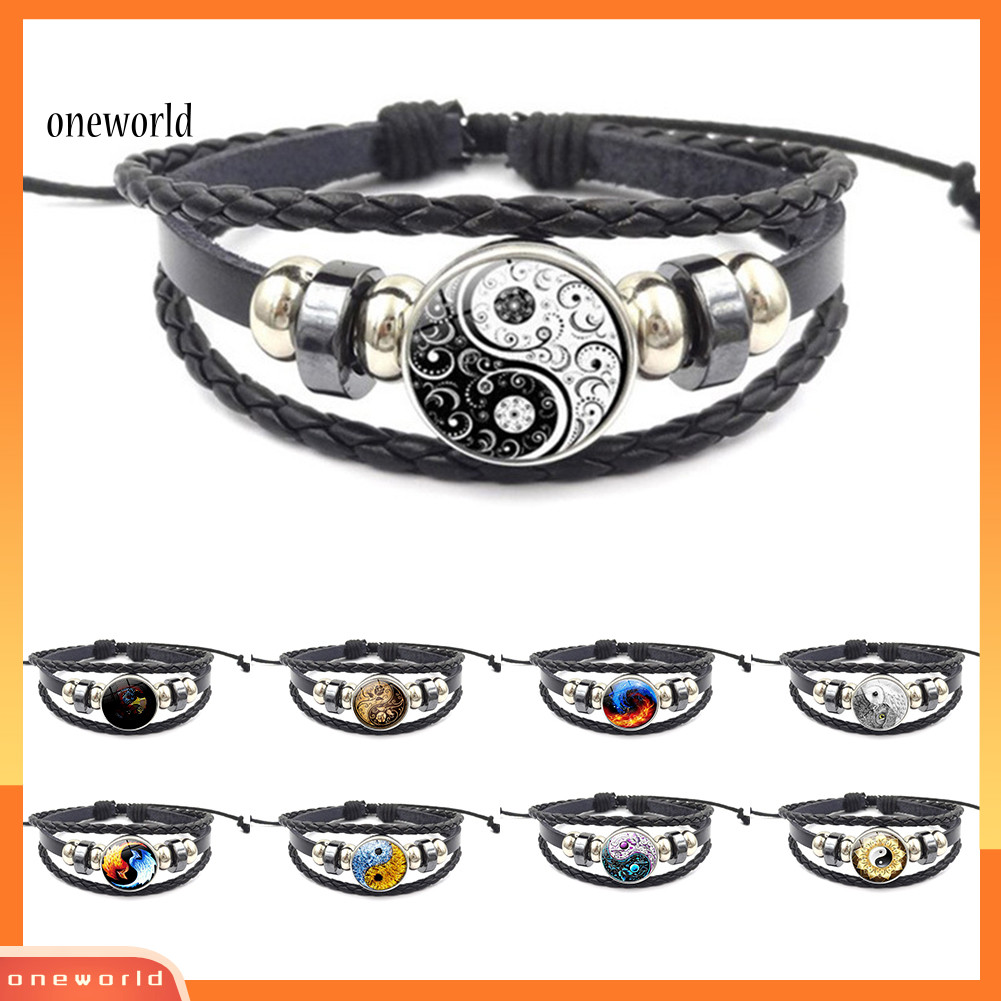 วันเวิลด์| Vintage Unisex Yin Yang Pattern Multi-layer Faux Leather Adjustable Bracelet