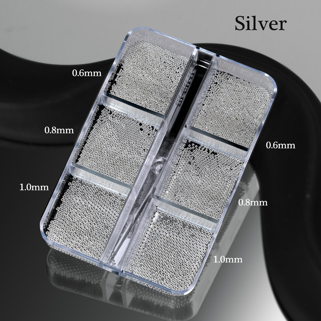 ทําเล็บมือมินิโลหะลูกเหล็ก6ช่องผสมชุดทองเงินปืนสีดําคาเวียร์เล็บเครื่องประดับ - รูปที่ 5