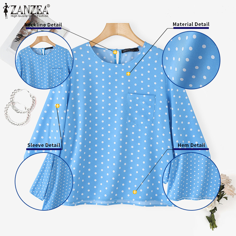 ZANZEA เสื้อลายจุดแขนสาม Quartre สไตล์เกาหลี สำหรับสาวๆ ใส่ลำลอง - รูปที่ 5