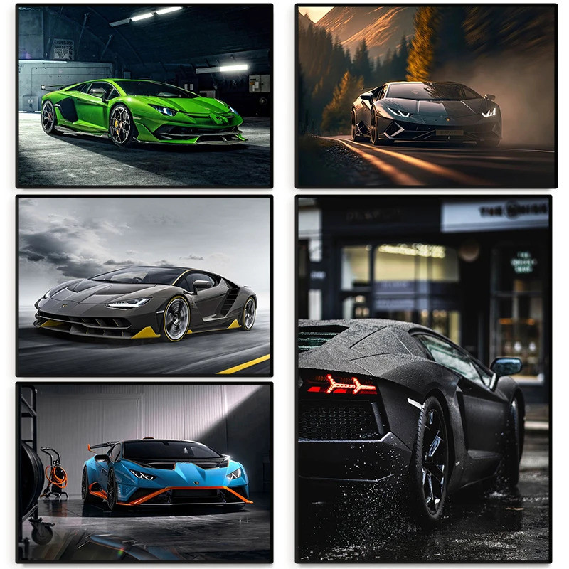 โมเดิร์น Lamborghini Supercar Sport Cars โปสเตอร์ผ้าใบภาพวาด Wall Art ภาพสําหรับห้องนั่งเล่นหรูหราตก