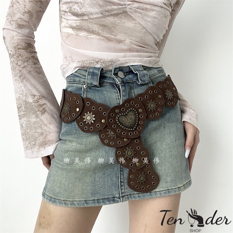 COD-ส่งเร็วจากไทย🎀เข็ดขัดแฟชั่น รูปหัวใจประกบกัน โบฮีเมีย เข้ากับทุกการแต่งกาย สำหรับผู้หญิง เครื่องประดับแฟชั่น-Ten