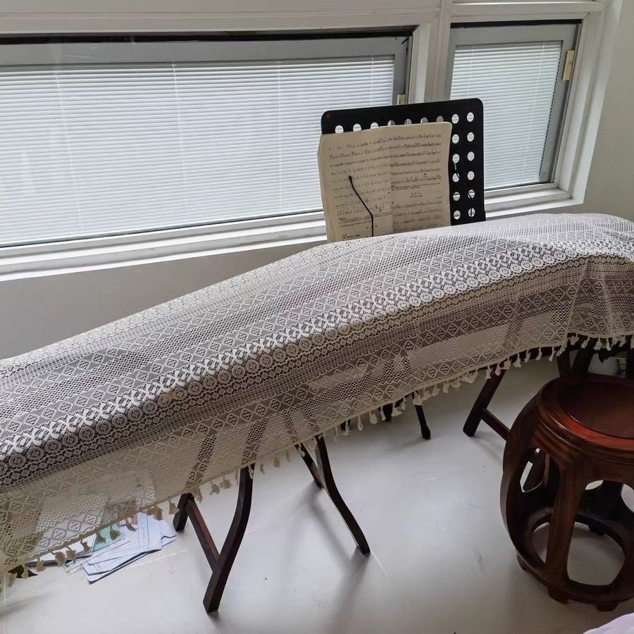 Guzheng ผ้าป้องกันฝุ่นลูกไม้เปียโนปกผ้า 163 ซม.Universal Cover ผ้าขนหนู Guzheng ผ้าสีขาวโมเดิร์น Sim