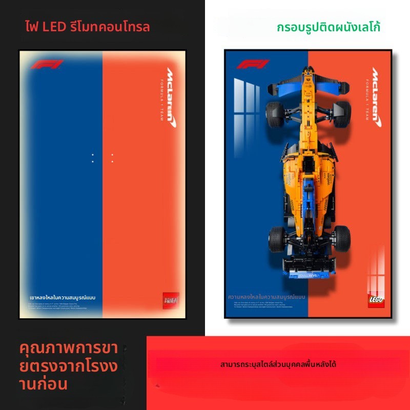 ไฟ LED Lego Building Blocks รถกรอบ McLaren F1 แขวนผนังพื้นหลังบอร์ดจอแสดงผลกรอบ 42141 Wall Art ตกแต่