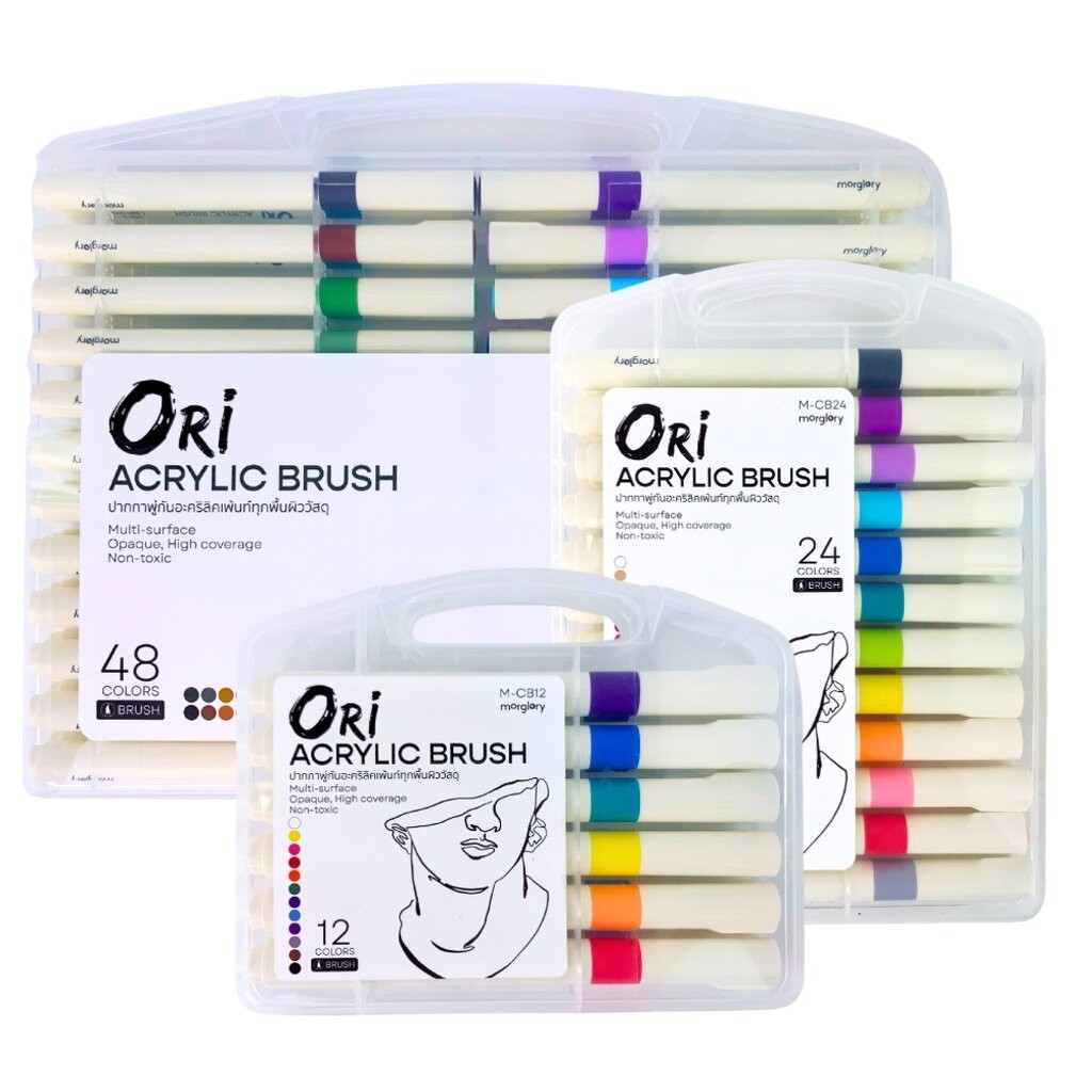 ปากกาอะคริลิค ปากกามาร์คเกอร์ หัวบรัช หัวพู่กัน ORI Acrylic Brush ขนาด 12 / 24 /48 สี