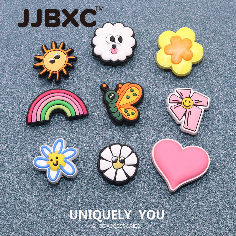 JJBXC CHARM หัวเข็มขัดรองเท้าอุปกรณ์เสริมการ์ตูนสายรุ้ง DIY รองเท้าแฟชั่นอุปกรณ์เสริมเหมาะสําหรับรองเท้าข้าม