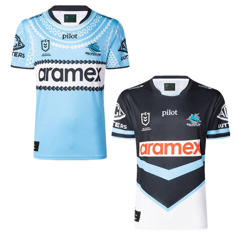 เสื้อรักบี้ลายฉลาม แบบ jersey สไตล์ Shark Rugby เหมาะสำหรับชมเกม rugby world cup