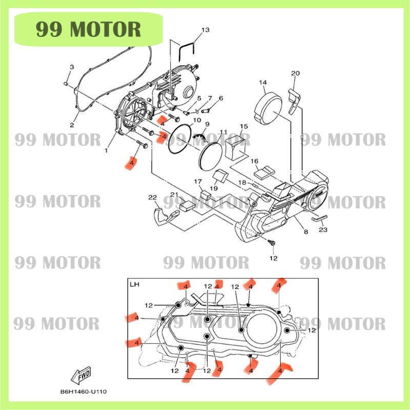 100% NVX 155 V1 V2 BOLT FLAANGE DEEP RECESS 95022-06035 / 95E32-06035 CVT CRANKCASE COVER สกรู scru 