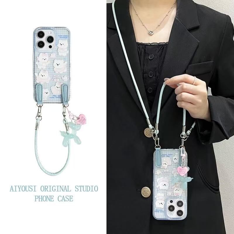 SN1216 สําหรับ iphone กันกระแทกเกาหลีน่ารักเคสโทรศัพท์ (16 PRO MAX กรณี/15 PRO MAX 16 plus 14 PRO MAX 16pro 12pro 11), ที่ถอดออกได้เชือกเส้นเล็กผู้หญิงการ์ตูน Art ins สายคล้องสําหรับสาว