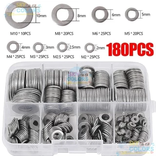 ปะเก็นแหวนซีล แบบแบน สกรูสเตนเลส M2-M10 ทรงกลม คุณภาพสูง สําหรับซ่อมแซมบ้าน 180 ชิ้น ต่อกล่อง Sky