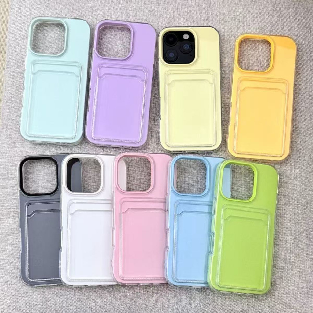 2 In 1 Card Holder Slot กระเป๋าสตางค์ Photo Pocket Clear Candy Case สําหรับ iPhone 17ProMax16 15 14 